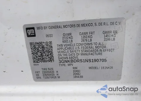 2022 Chevrolet Blazer Fwd 3Lt из США, поврежденный, VIN 3GNKBDRS1NS190705